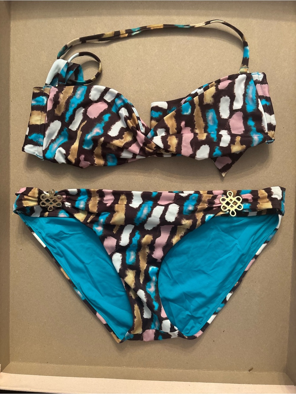 Diane von Furstenberg Multicolor Abstract Bikini with Teal Lining